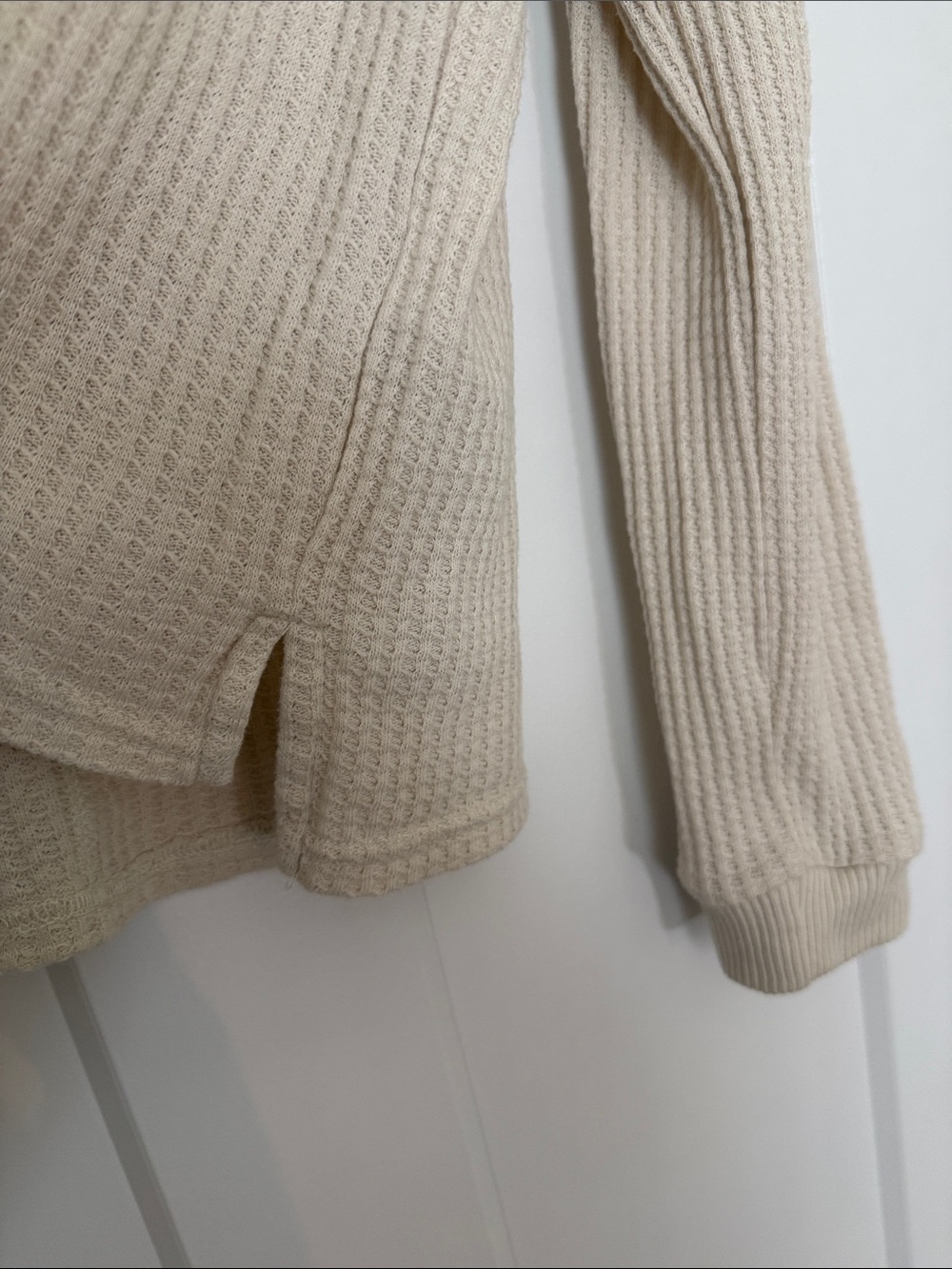 CJLA Waffle-Knit Henley Long Sleeve Top - Cream - Picture 4 of 4